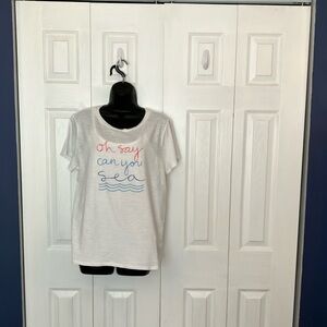 White Graphic T-Shirt with Red and Blue Print